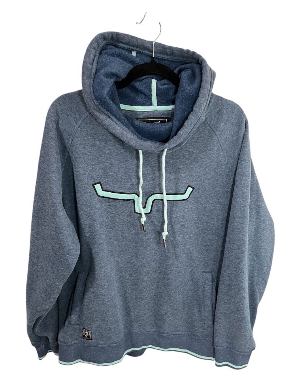 Kimes Ranch Two Scoops Hoodie Relaxed Fit Cowl Neck Logo Blue Size Large